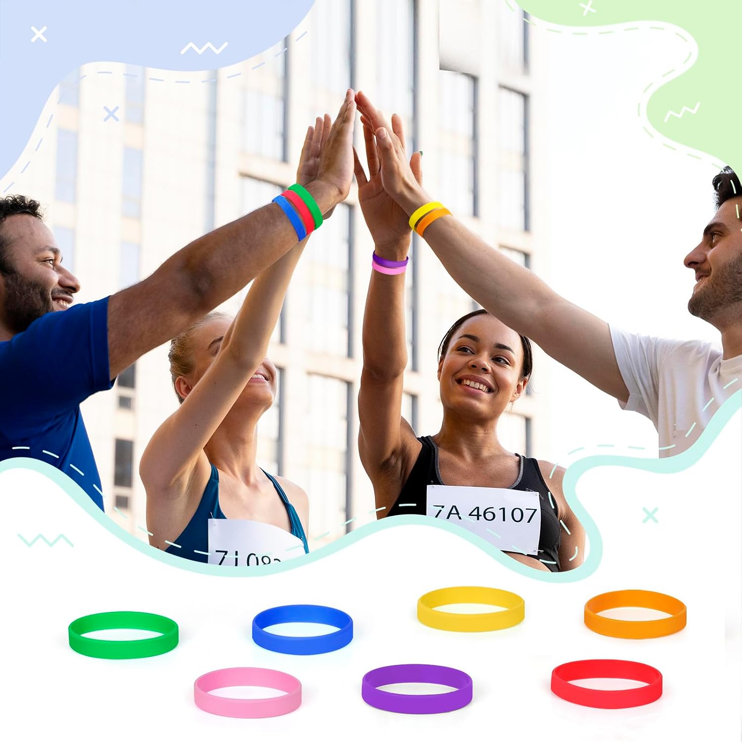 Detalle de LVNRIDS 200 PCS Silicone Wristbands: Coloured Rubber Bracelets for Events and Promotions
