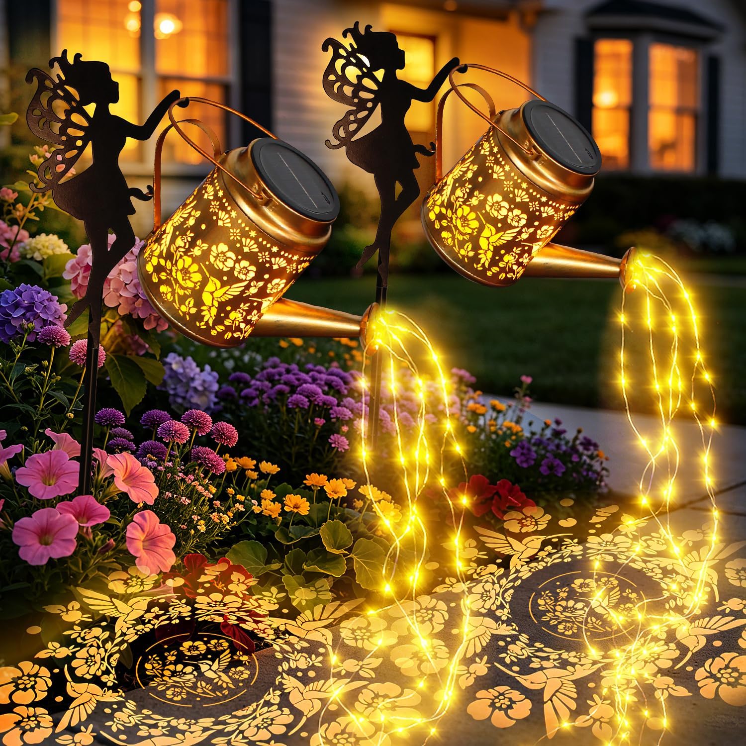 Detalle de 2 Pack Solar Fairy Watering Can with Cascading Lights: Magnetic Night Garden Decor for Pathways