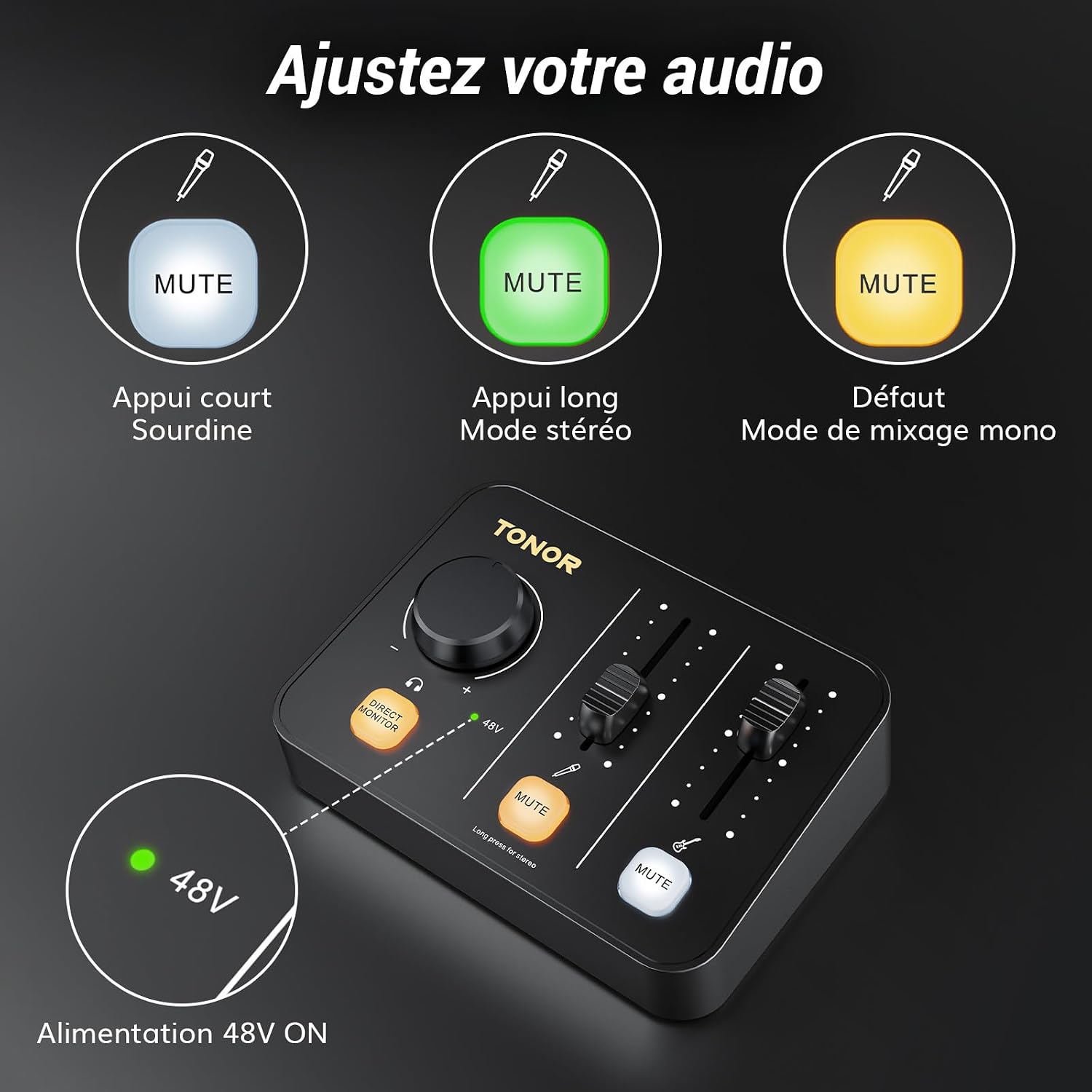 Detalle 2 de TONOR POD 1 podcastset met XLR-microfoon, audiomixer en microfoonarm