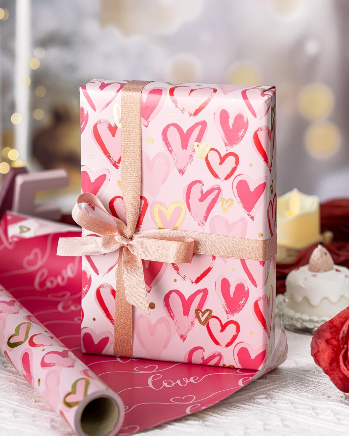 Thumbnail 6 de Wikadlik Geschenkpapier mit rosa Herzen, 43 cm x 10 m – Liebesschrift