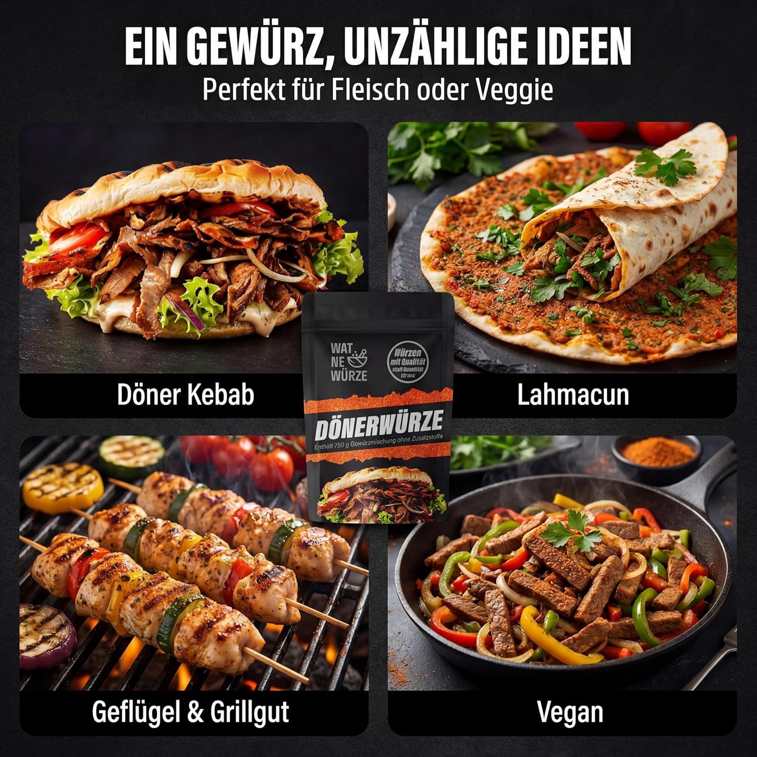 Thumbnail 5 de WAT NE WÜRZE Döner Gewürz (Dönergewürzmischung) 300 g – für Backpapier-Döner, Kebab & Lahmacun