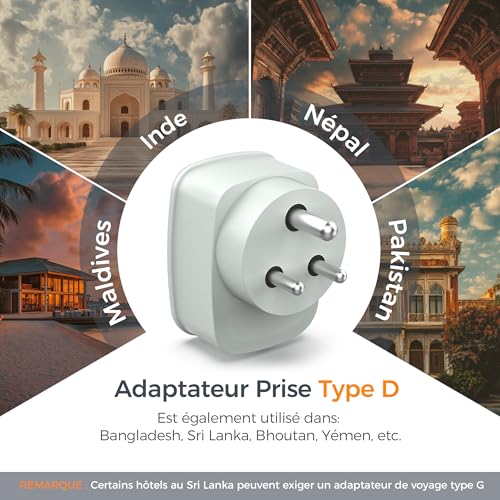 Thumbnail 2 de TESSAN Adaptateur de voyage Type D avec USB-C, USB-A et prise 2 500 W