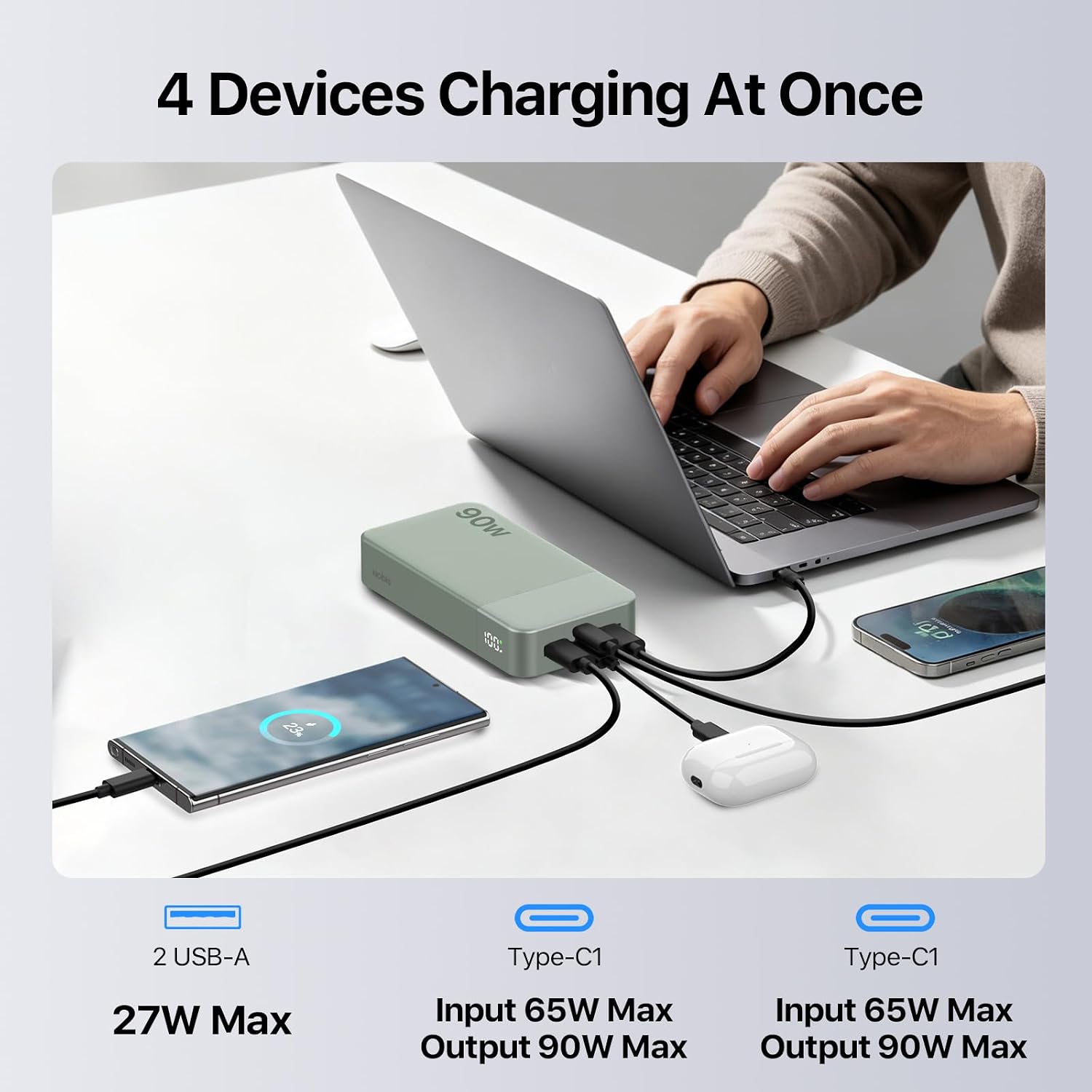 Detalle de NOBIS N2901 90W Power Bank, 20,000mAh with Digital Display and USB-C Cable