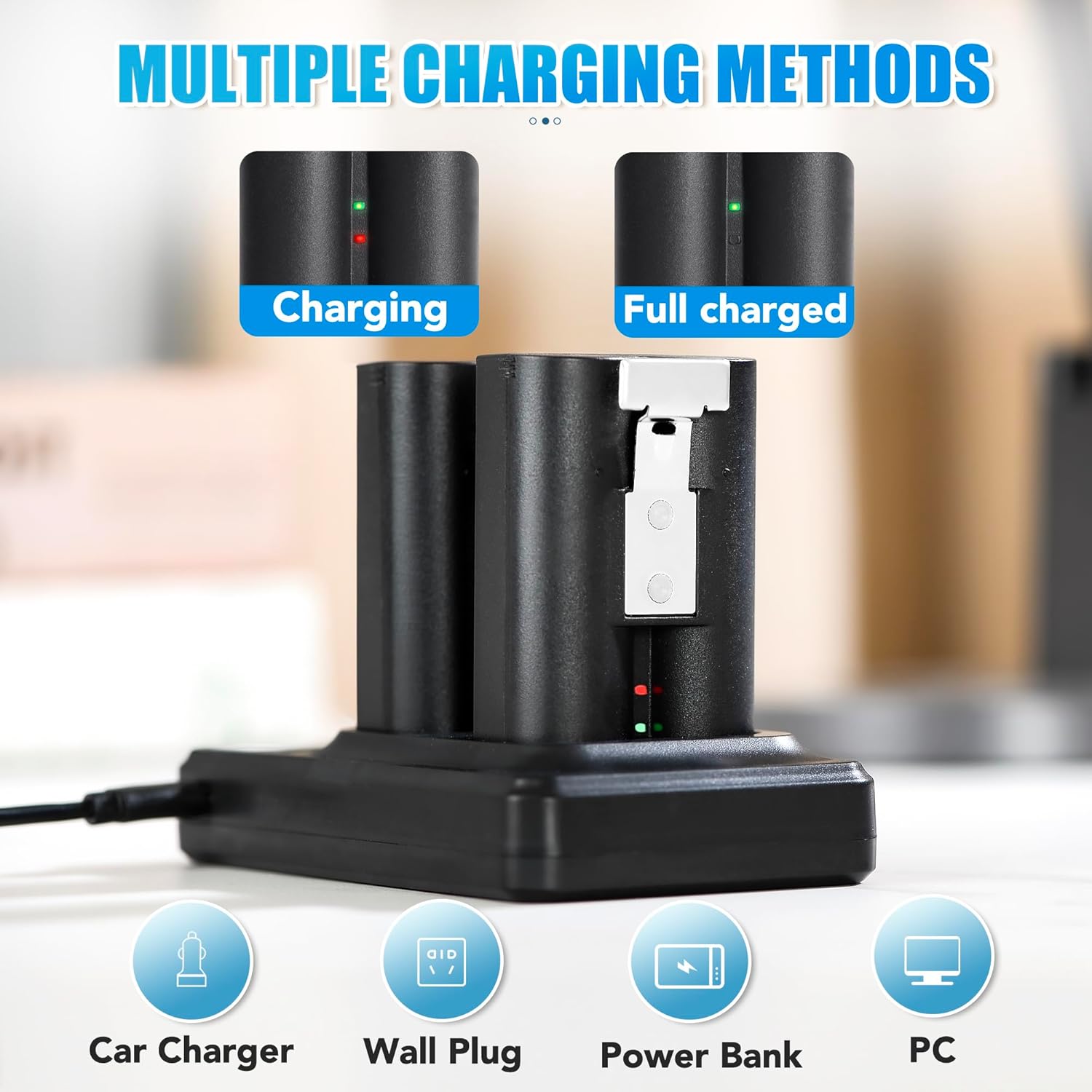 Detalle de 7200mAh Replacement Battery 2-Pack for Ring Quick Release Battery Pack V4 (with LED dual dock) – Charger Station included