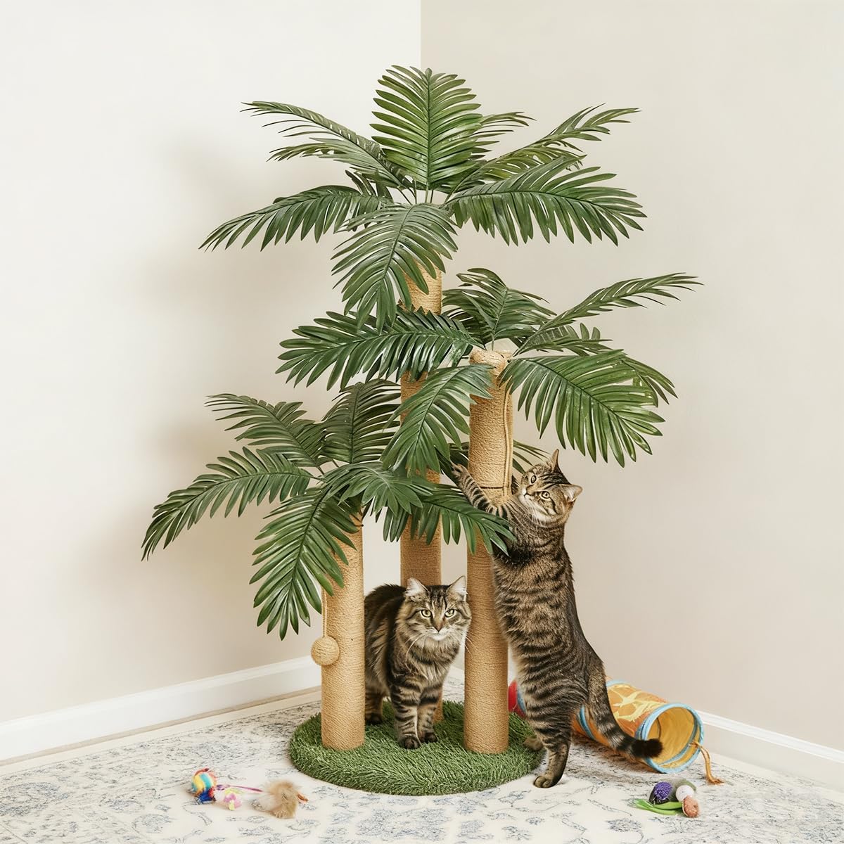 Thumbnail 4 de LEMONDA 31.5Inch Cat Scratching Post Tree (Palm Tree) with 3 Scratching Poles & 2 Interactive Dangling Balls