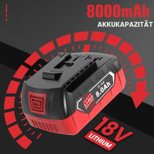 Detalle de Amoresbat Ersatzakku 8,0 Ah für Bosch 18V GBA – 2er-Pack, kompatibel mit Bosch Professional 18V System