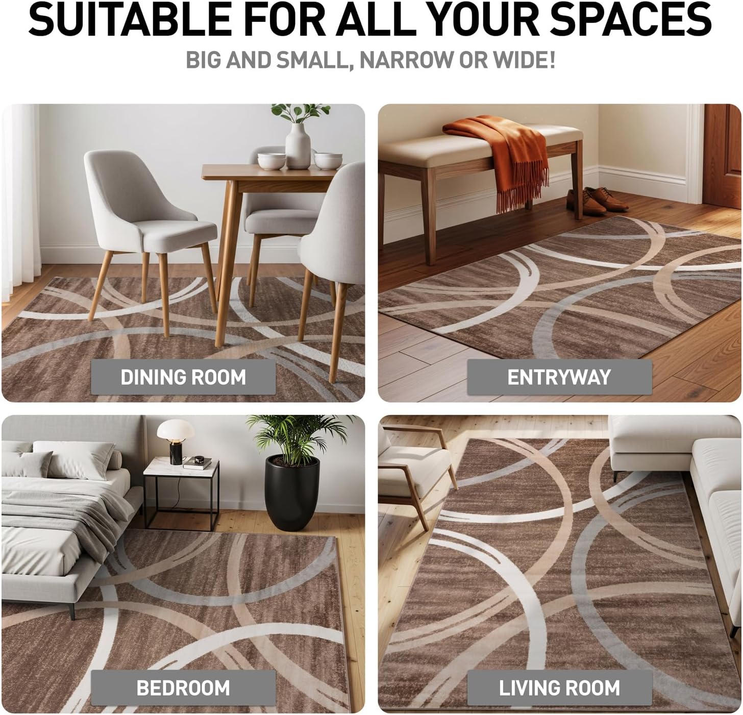 Thumbnail 2 de Rugshop Modern Wavy Circles Area Rug (Brown) with Fade-Resistant Polypropylene Pile, 3'3" x 5