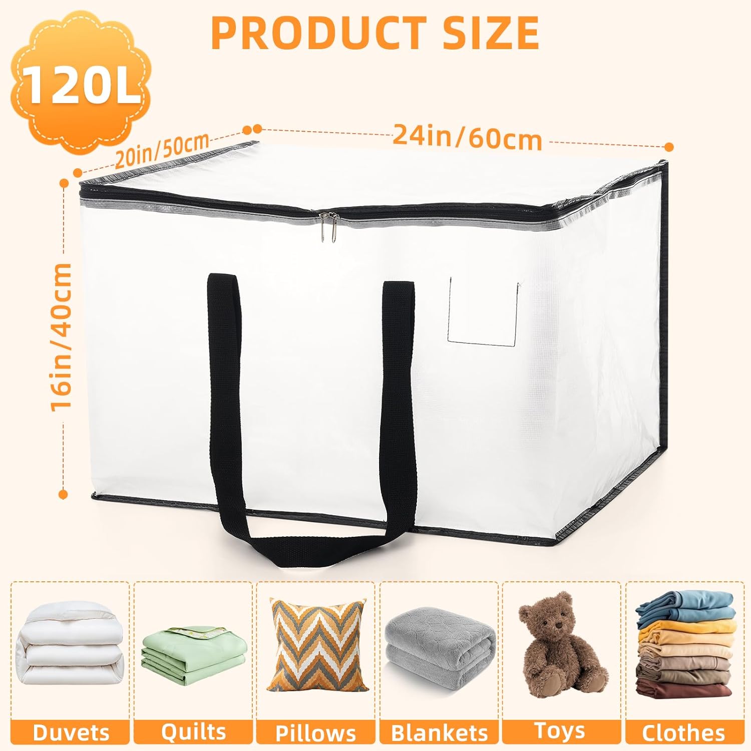 Thumbnail 1 de Clothes Bags Storage 120L Pack (6) with Zipper, Handles and Tag Pocket — Foldable Wardrobe & Moving Bags