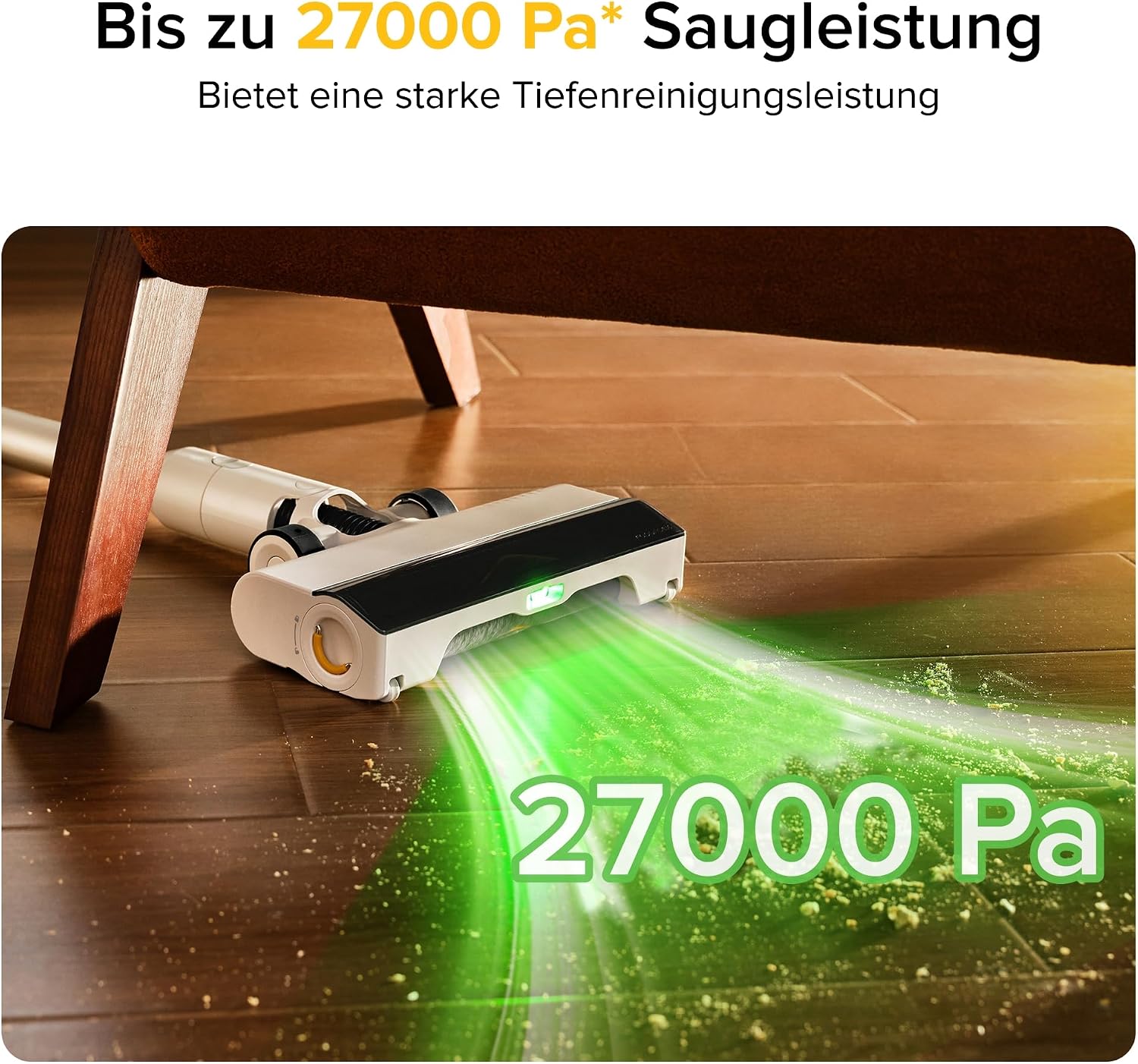 Detalle de roborock H60 Akku Staubsauger: 27000 Pa, 60 Minuten, 90° flexibler Schlauch