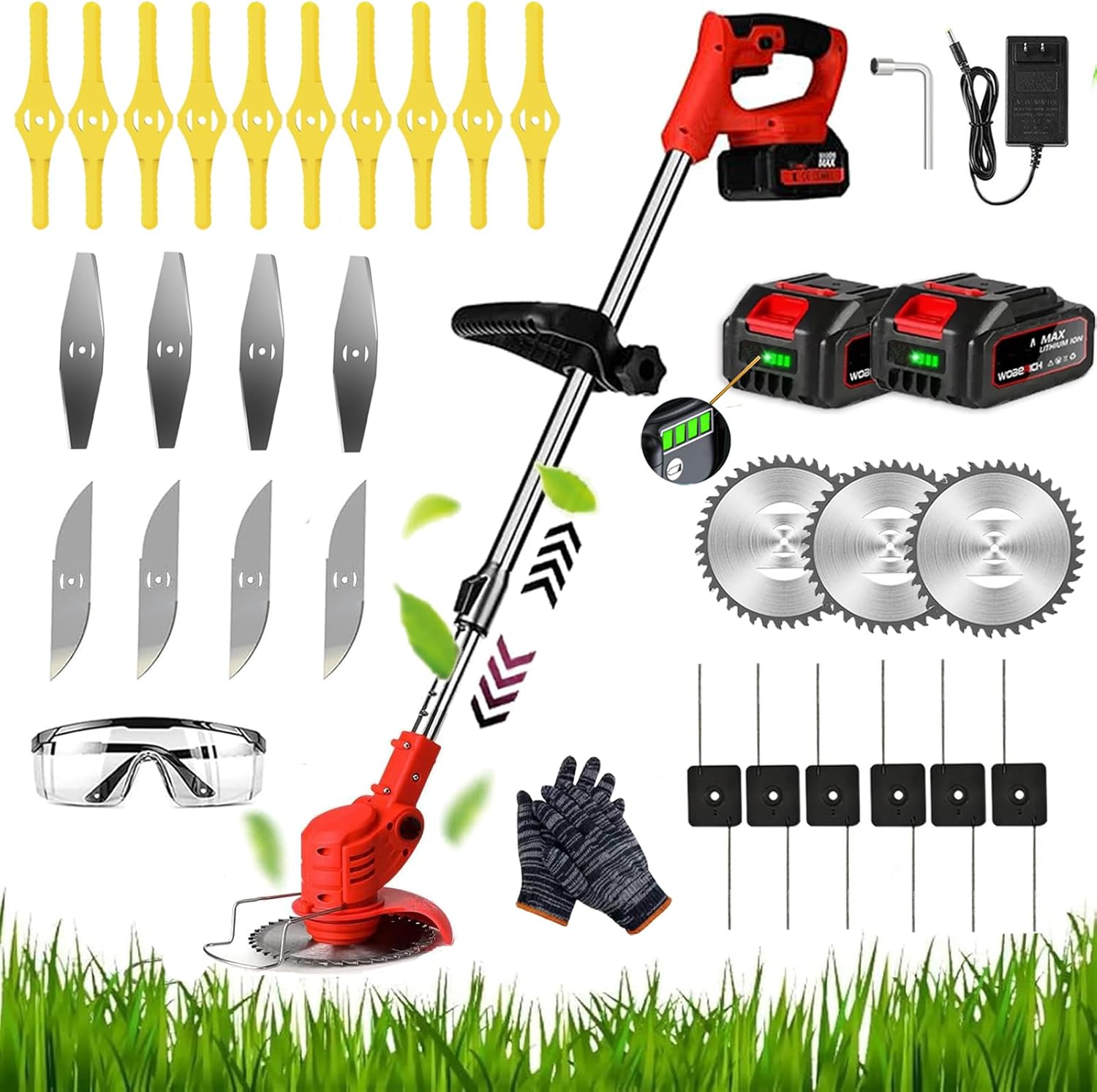 Thumbnail 6 de KEJSNDXC Garden Cordless Strimmer with metal blade, height-adjustable pole and 5 blade styles