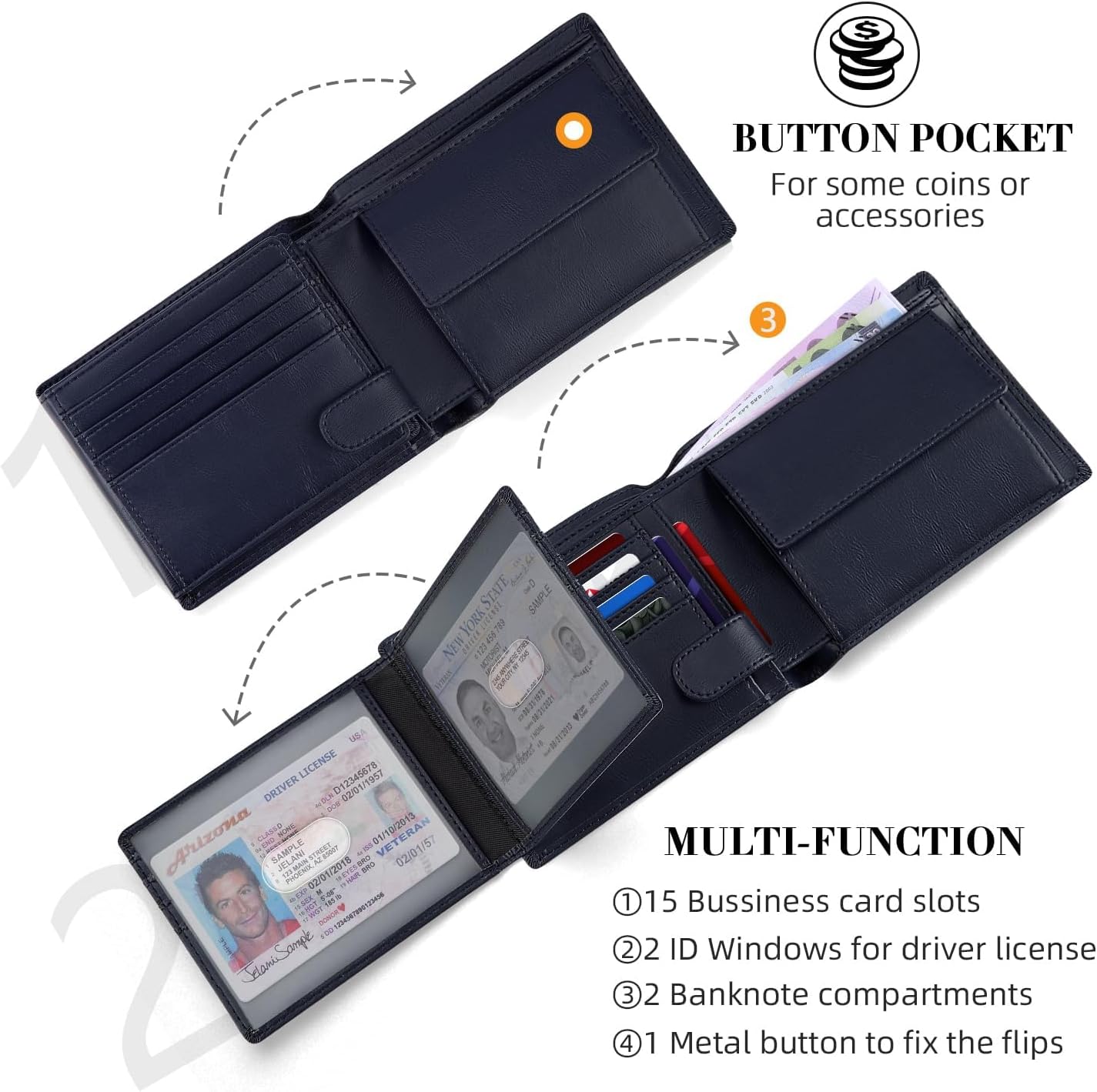 Detalle 2 de HOCRES mens RFID leather slim wallet 12.5cm