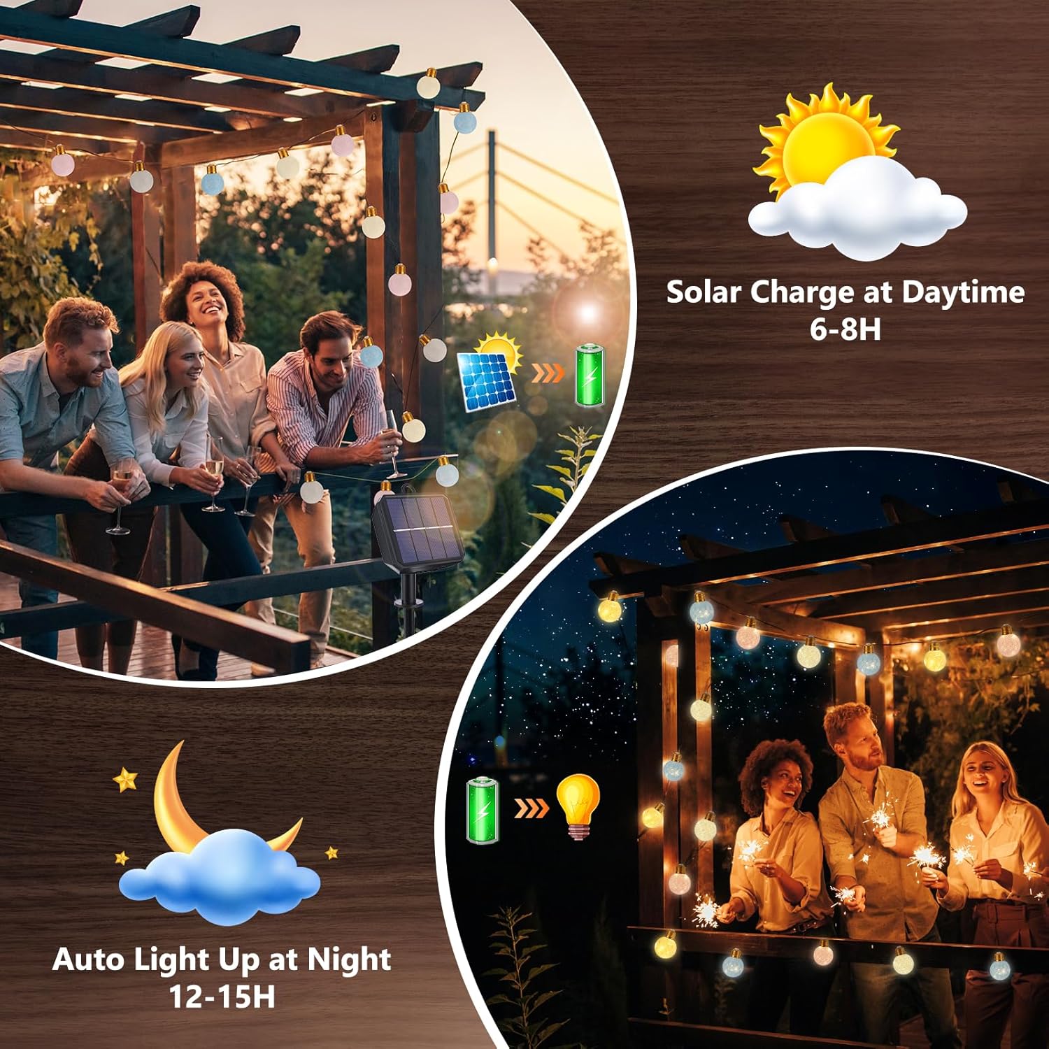 Thumbnail 2 de Qedertek Solar Lichterkette außen wetterfest, 6 m mit 16 Cotton Balls & 160 LEDs (warmweiß)