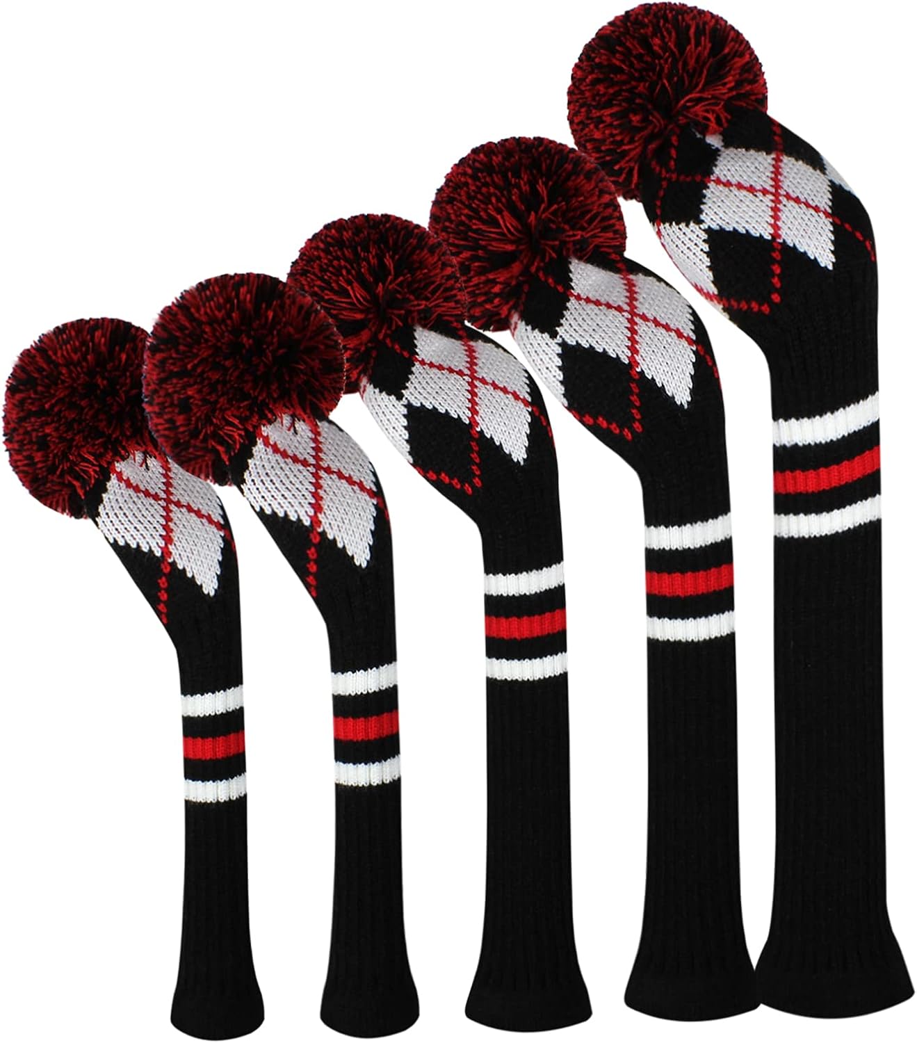 Golf Head Covers for Woods – 5-Piece Knit Set (Driver, Fairway x2, Hybrid x2)