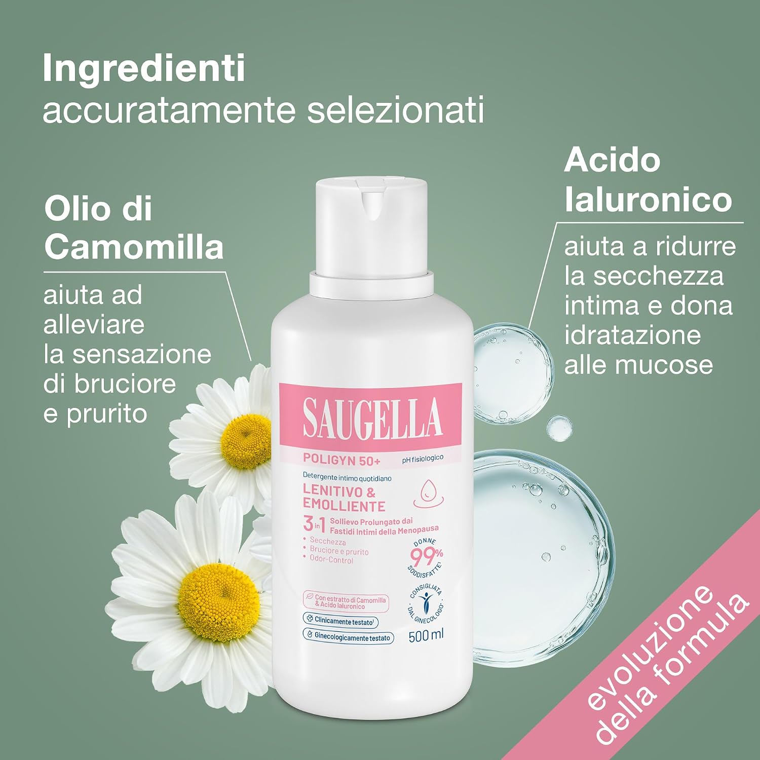 Detalle de Saugella Poligyn Detergente Intimo Emolliente e Lenitivo 500 ml
