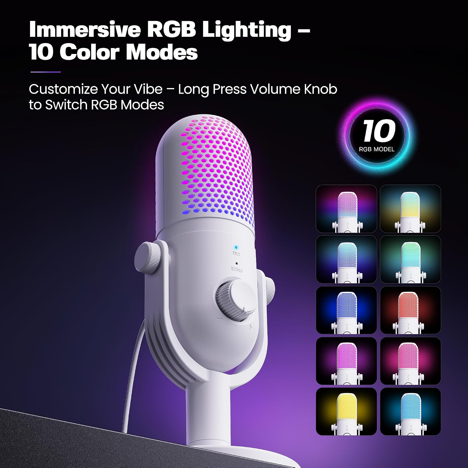 Detalle de GUEVWES ZTD39 USB Condenser Microphone with RGB, Reverb and One-Touch Mute