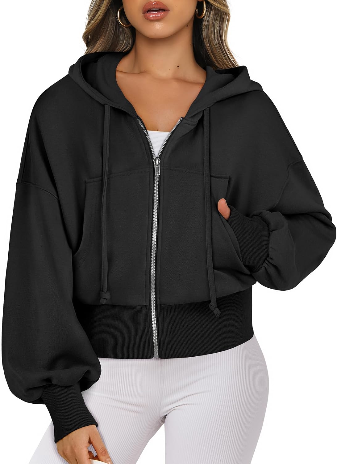 Detalle de ANRABESS Cropped Zip-Up Hoodie for Women