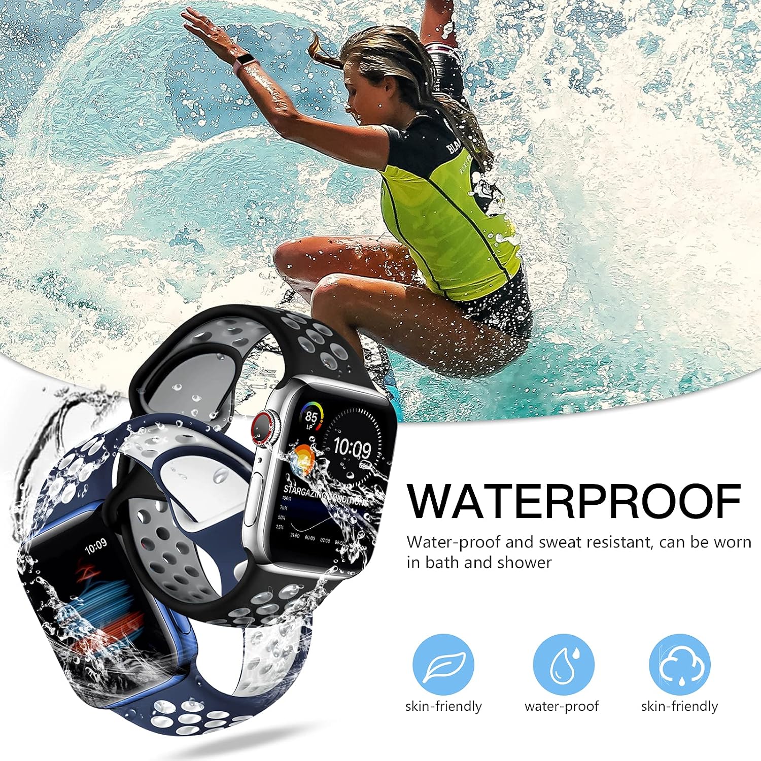 Detalle de Adorve 4-Pack Sport Silicone Apple Watch Bands, Two-Tone and Ventilated
