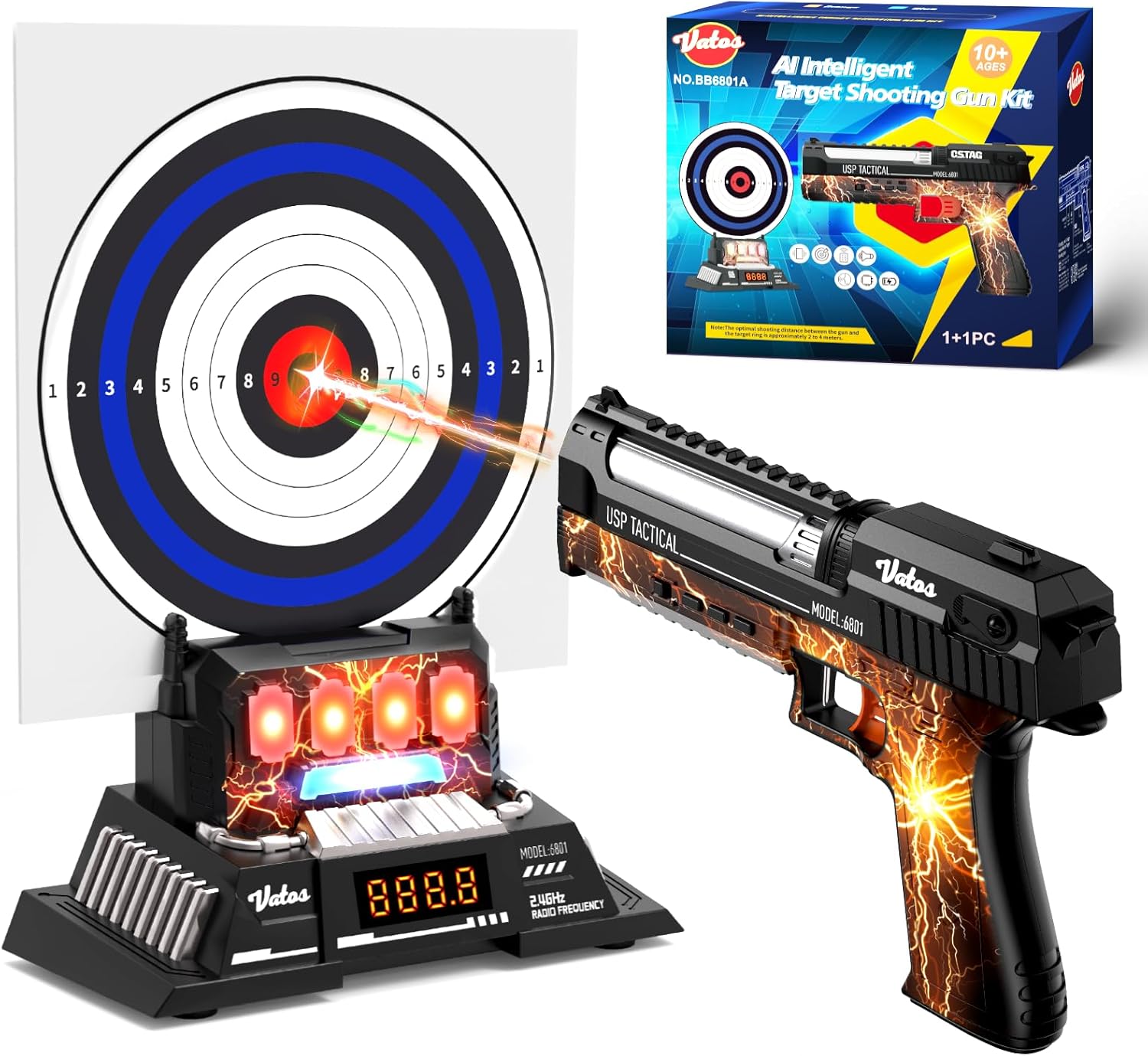 Set VATOS gioco di tiro elettronico intelligente con pistola laser ricaricabile e base bersaglio
