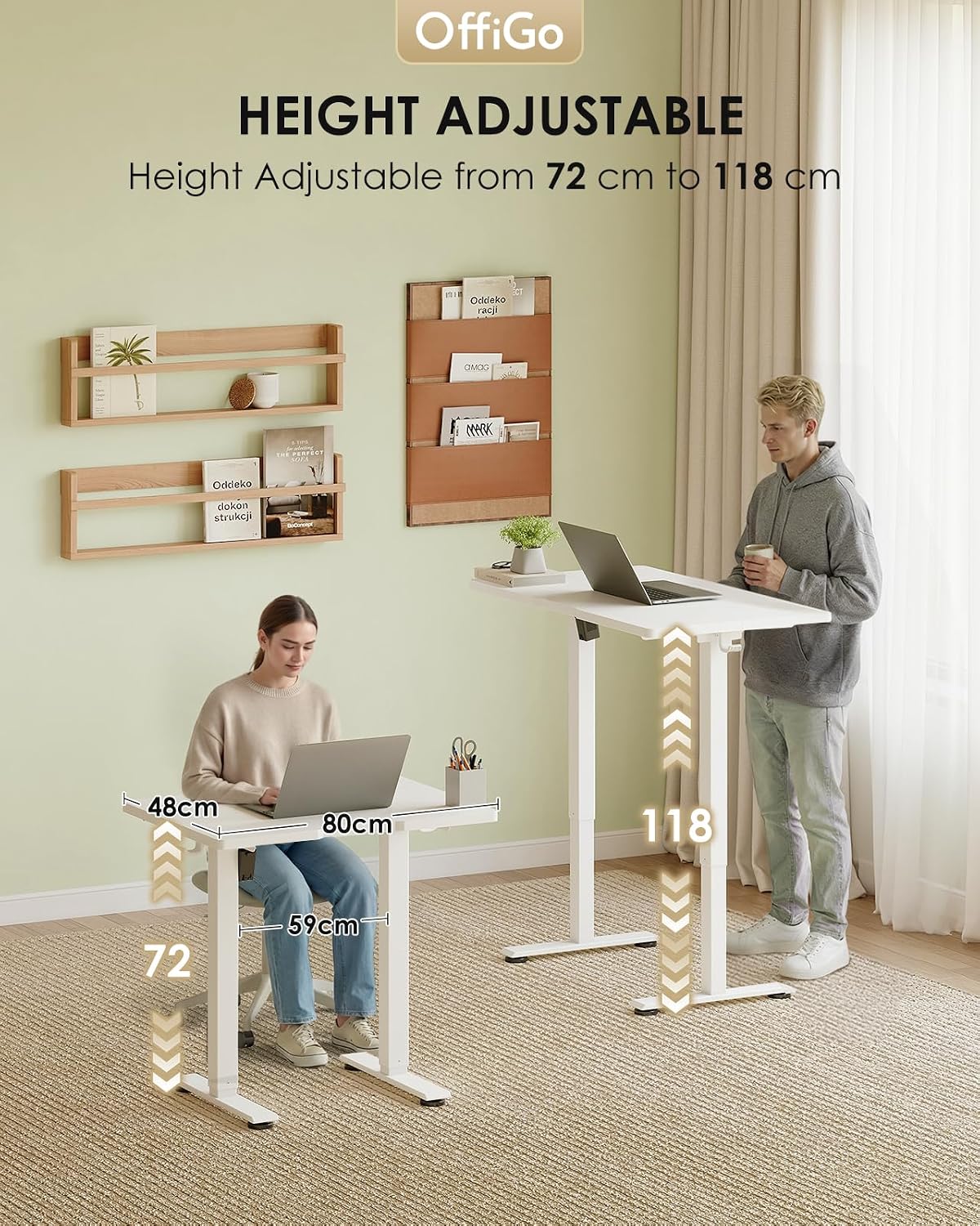 Thumbnail 4 de OffiGo Standing Desk (80cm) Electric Sit Stand Desk with 3 Memory Heights, White