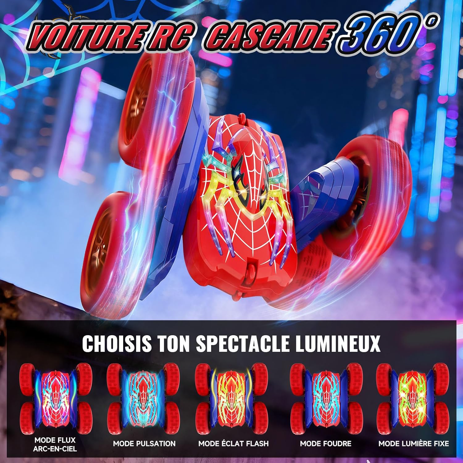 Thumbnail 1 de Voiture Télécommandée Enfant 2.4GHz 4WD Stunt Monster Truck — LED et flips 360°