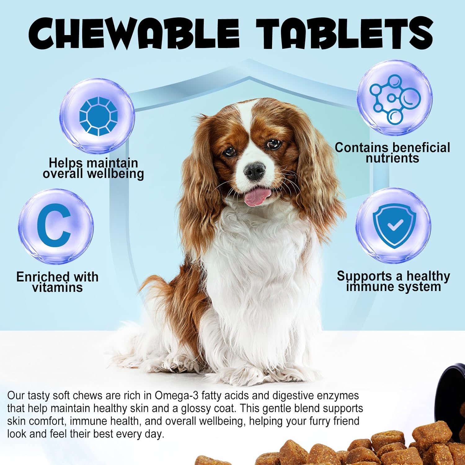 Thumbnail 3 de Bieyoc Sollievo dal prurito cutaneo per cani con quercetina, bromelina e curcuma (150 pezzi, gusto anatra)