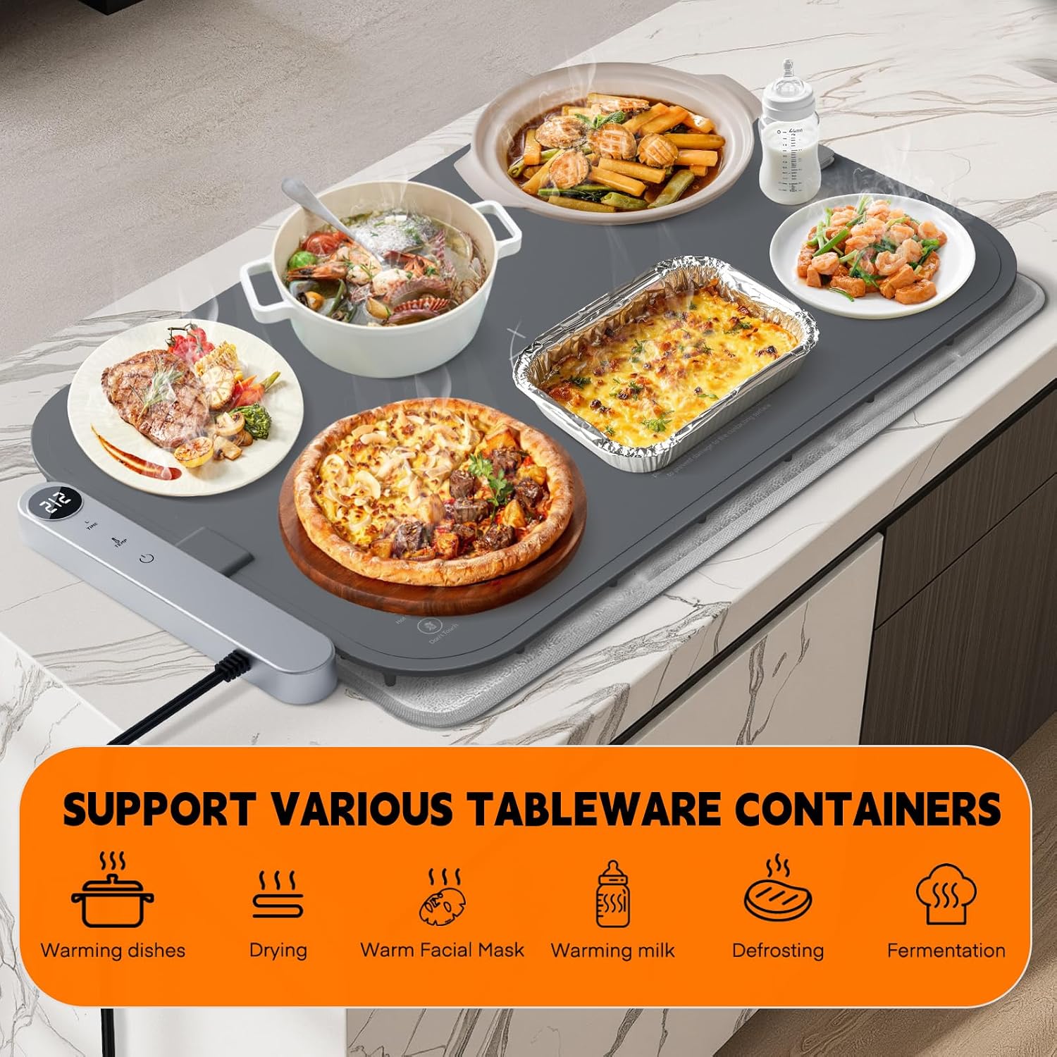 Detalle de Homelove D-2653 Food Warming Mat with Graphene Heating, 7 Settings & Timer