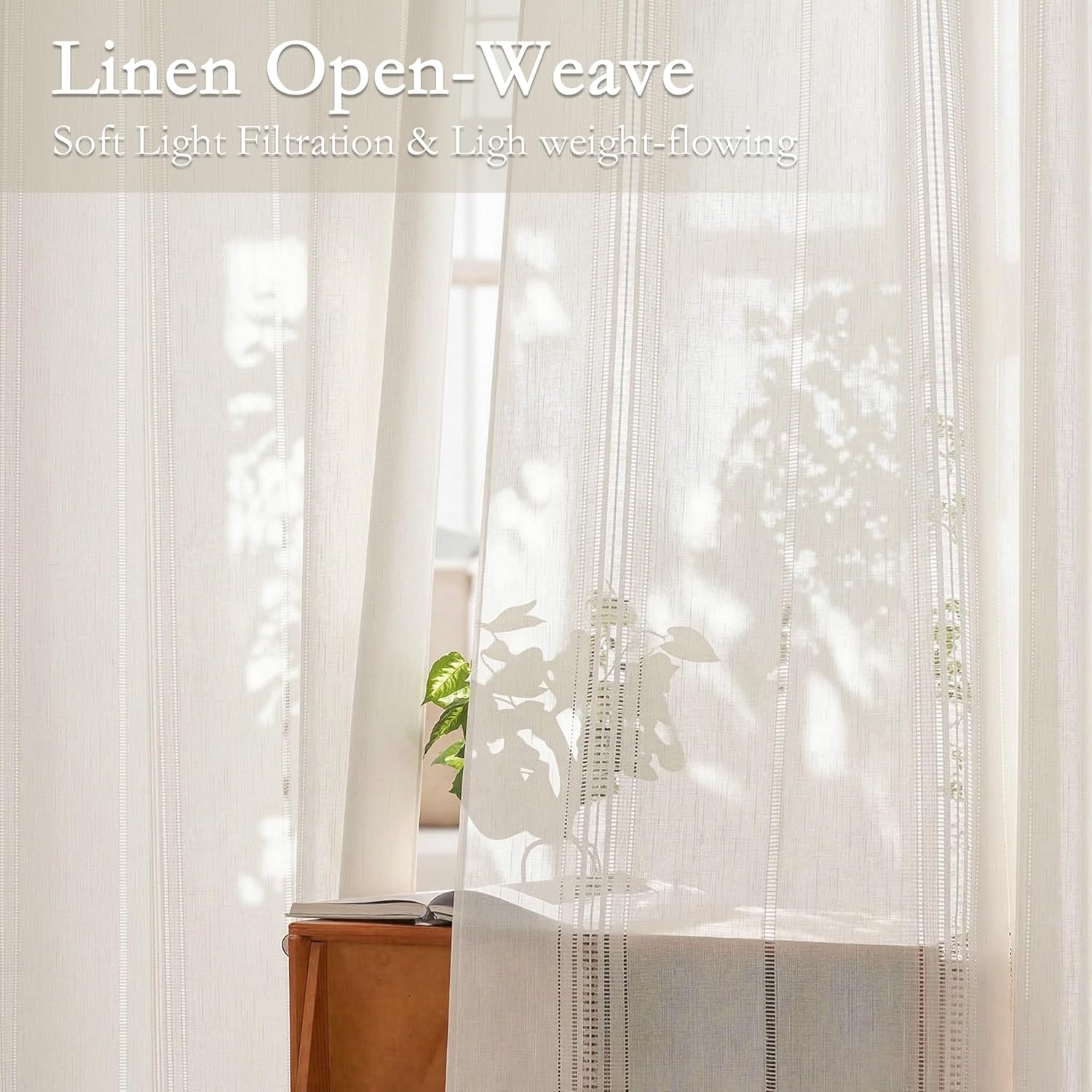 Thumbnail 3 de Lin Rideau Beige Voliage – Rideaux en lin crocheté, 140x240 cm, 2 pièces, ambiance bohème nordique