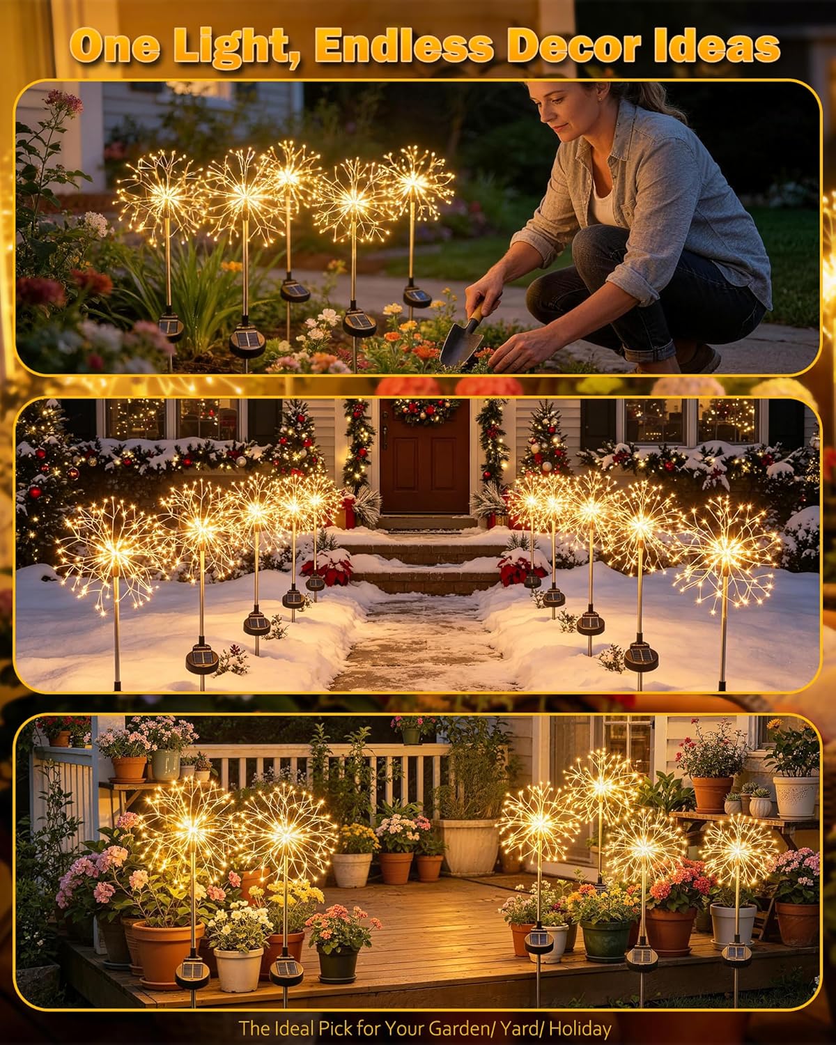 Detalle de INMKALI Solar Garden Lights: 2 Pack 150 LEDs Fairy Pathway Lights in Gold