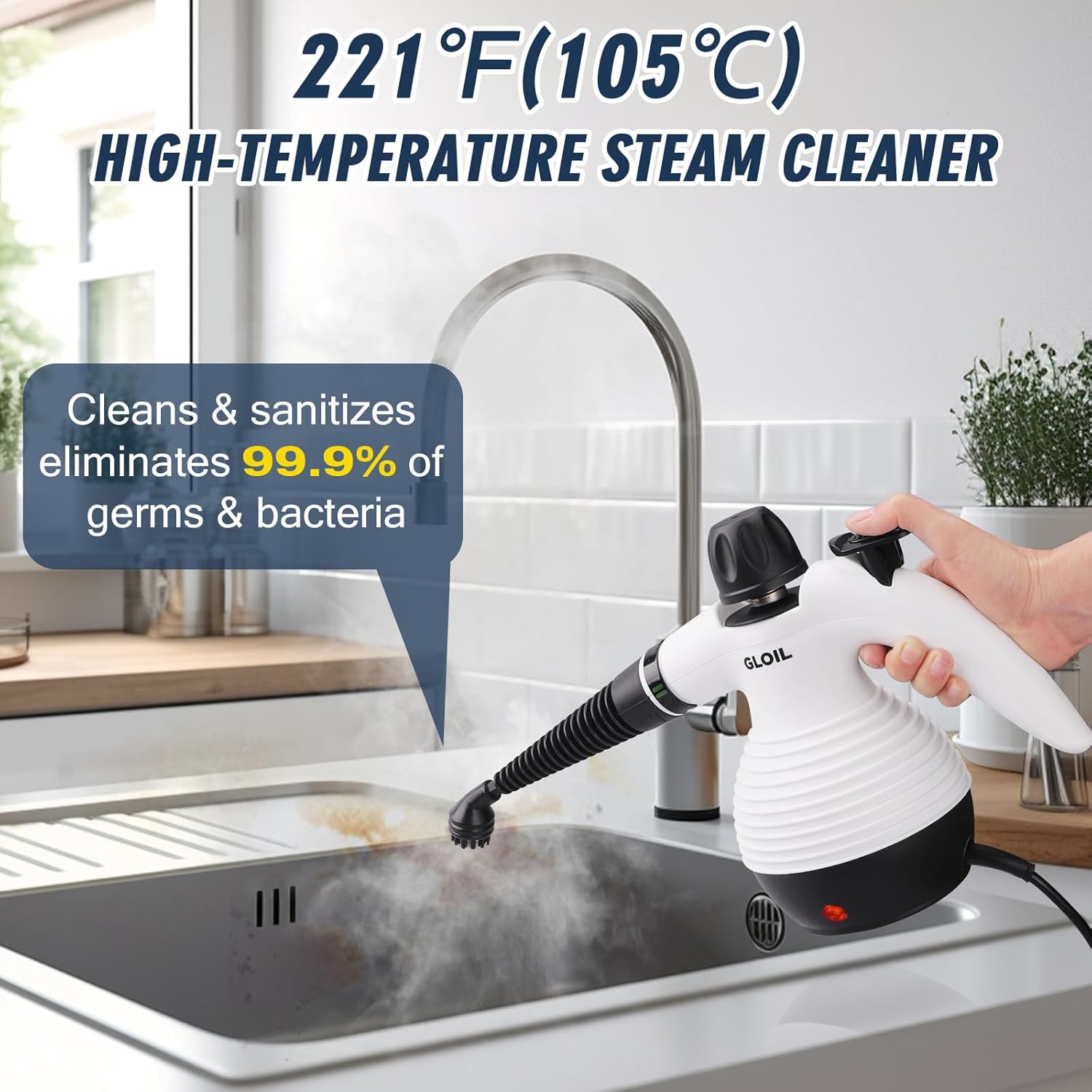 Detalle 2 de GLOIL SC301 Handheld Steam Cleaner with 221°F Steam and 10 Accessories