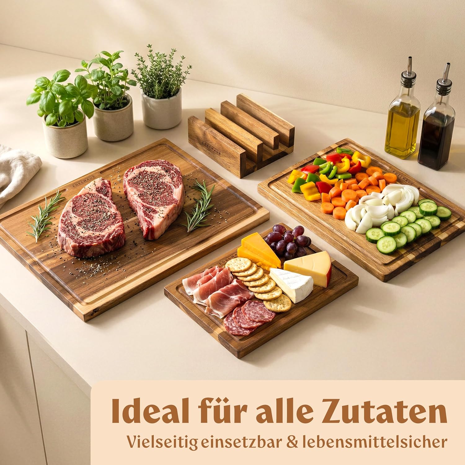 Thumbnail 3 de EDELHAUS Schneidebrett Holz 3er Set 40x30 cm