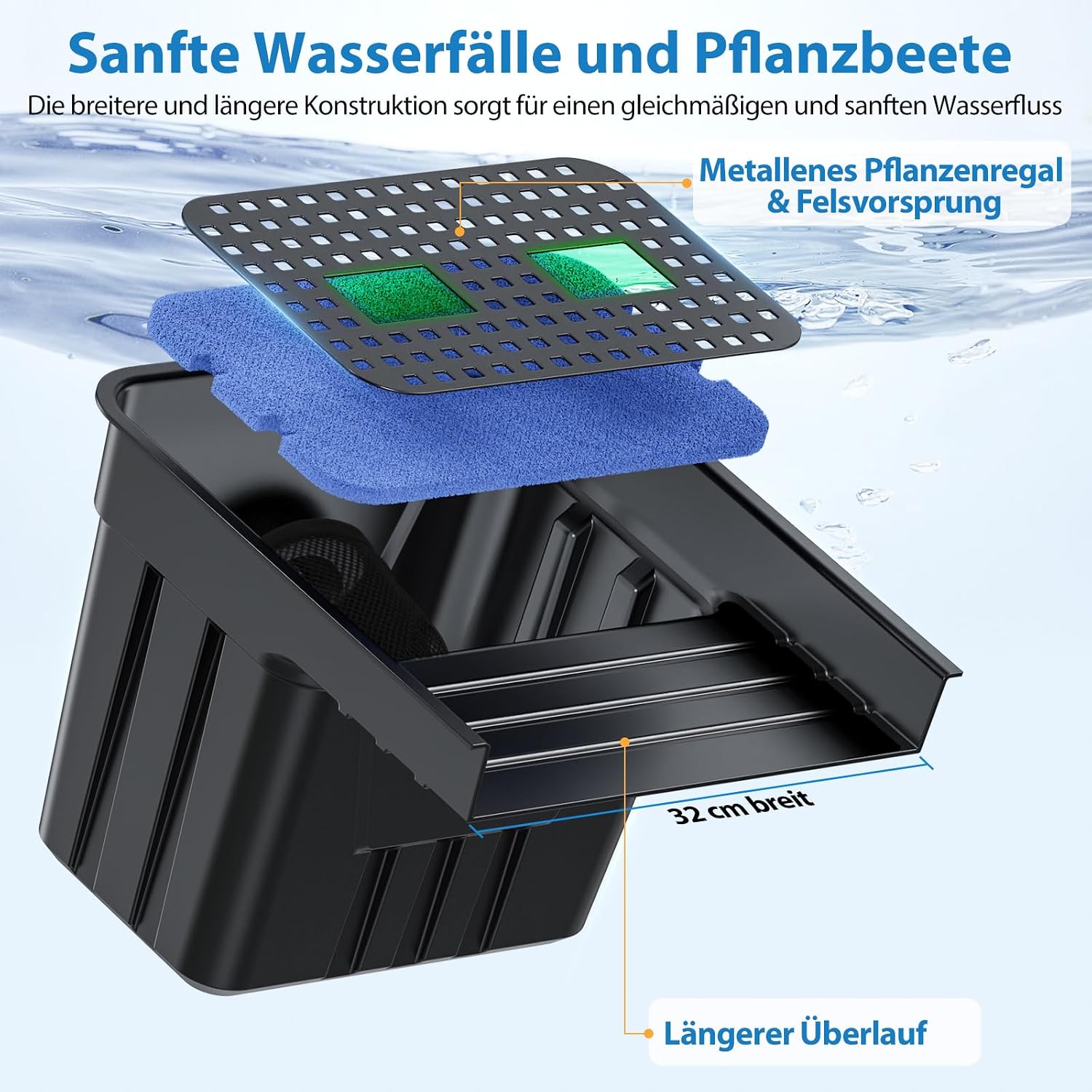 Detalle de POPOSOAP Cascade d’étang avec pompe 4500 L/h – kit tout-en-un pour bassin et ruisseaux