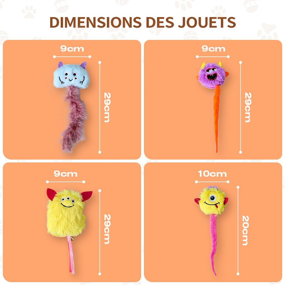 Thumbnail 1 de Générique Lot de 4 Jouets Chat Chien – Monstres en polyester, résistants et lavables