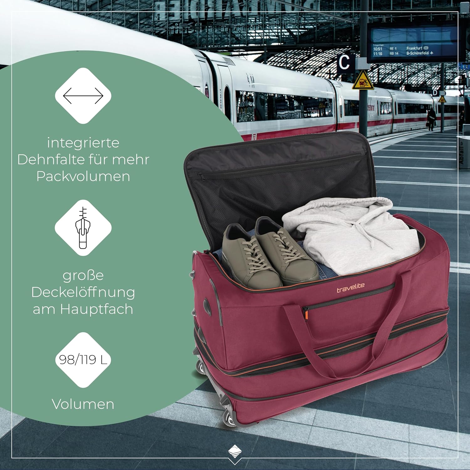 Detalle 2 de Travelite Trolley Reisetasche mit Rollen groß – 98–119 L, 70 cm, erweiterbar