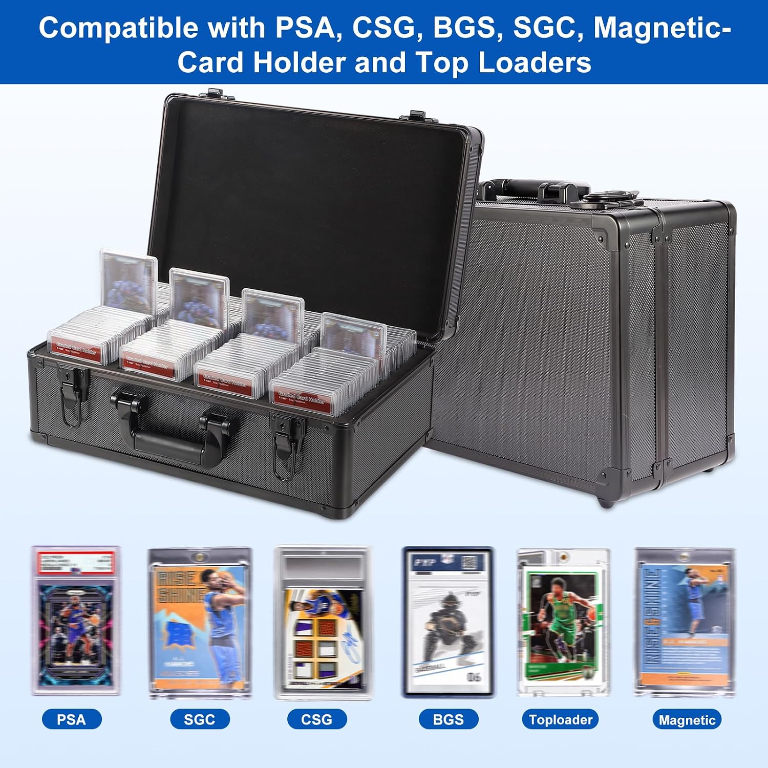 Detalle 2 de EcoVibe Graded Card Case aluminum alloy trading card storage box with handle (PSA/BGS/SGC/CSG slab storage)
