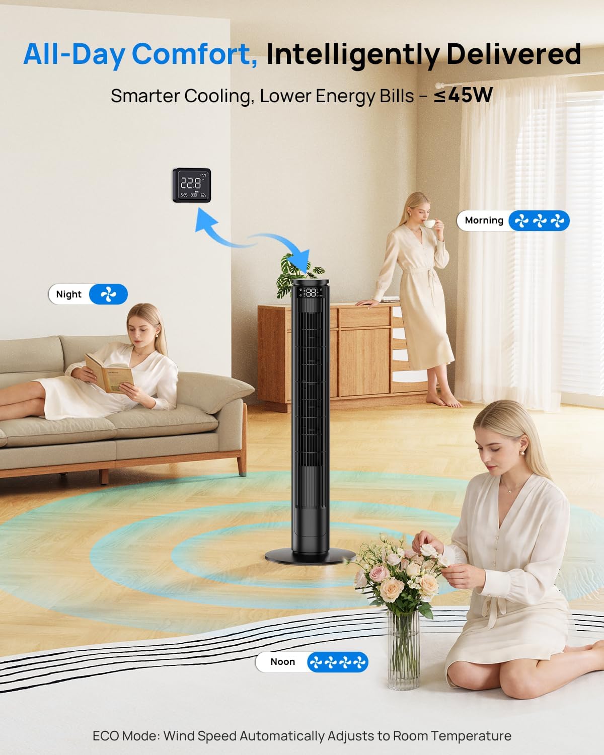Thumbnail 4 de Tower Fan 92cm with LED Display, Silent Remote and Bladeless Design