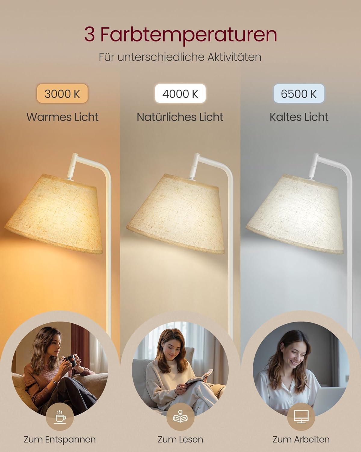 Detalle de VASAGLE Beistelltisch mit Lampe 3-in-1 – Tisch, Lampe und Aufbewahrungskorb, mattweiß LFL004WC04