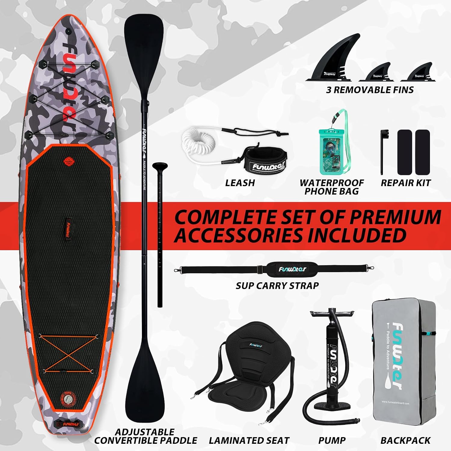 Detalle de FunWater 10'6"–11'6" SUP Board – Aufblasbares Stand-Up Paddle Board für Alle Könnensstufen