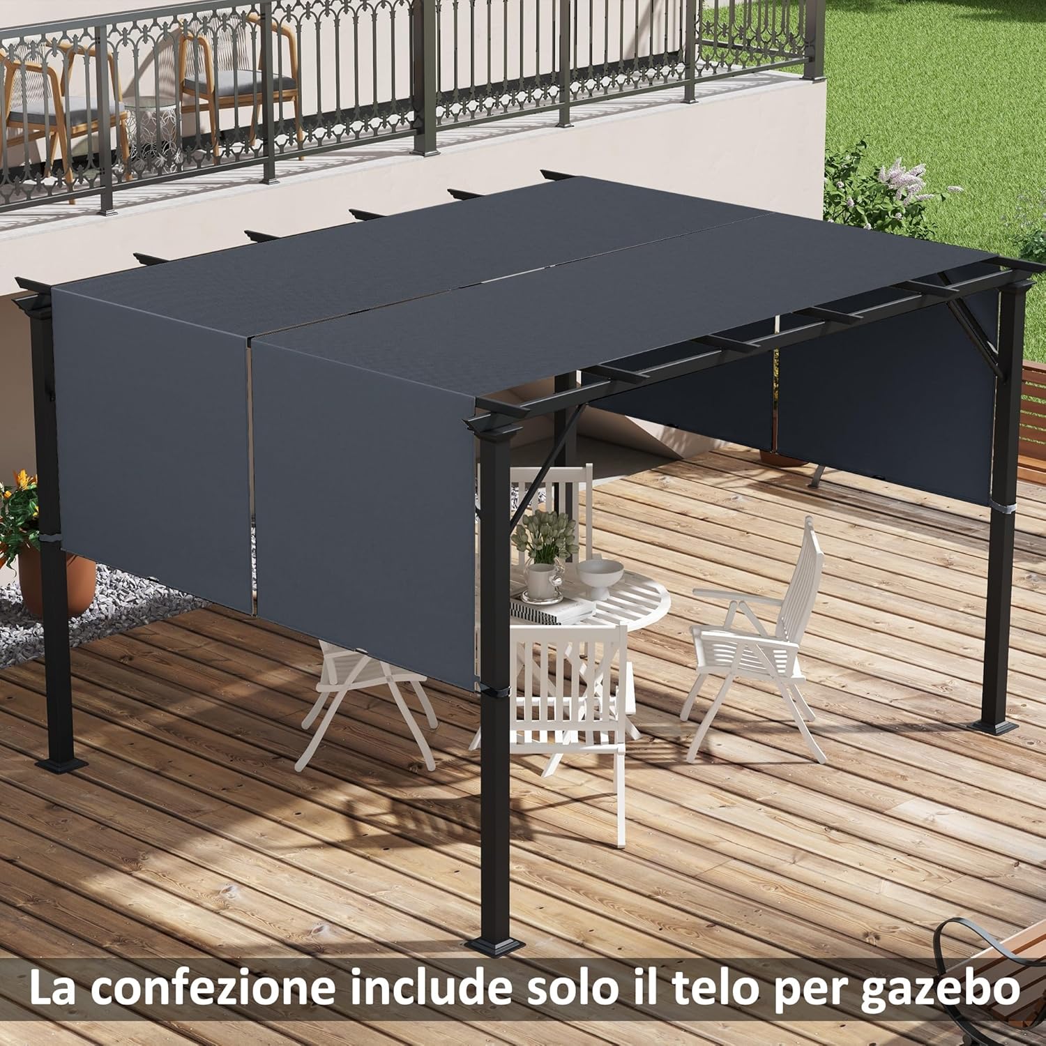 Thumbnail 1 de Outsunny Lot de 2 toiles de rechange pour pergola rétractable 4,9 x 1,2 m (pour pergola 3 x 3 m) gris foncé