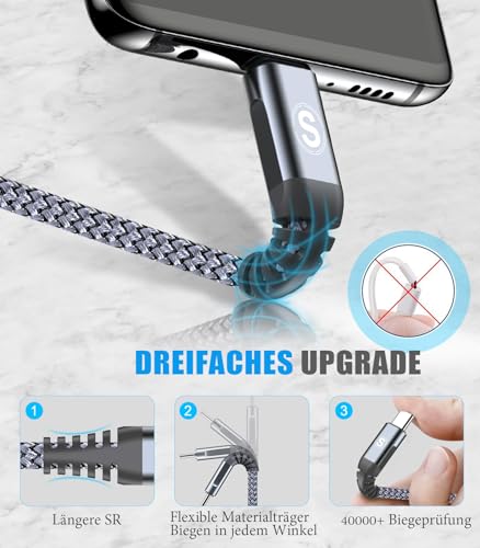 Thumbnail 7 de sweguard USB C Kabel 3.1A – 2 Stück, 3 m: Nylongeflochtenes Schnellladekabel für eine breite Kompatibilität