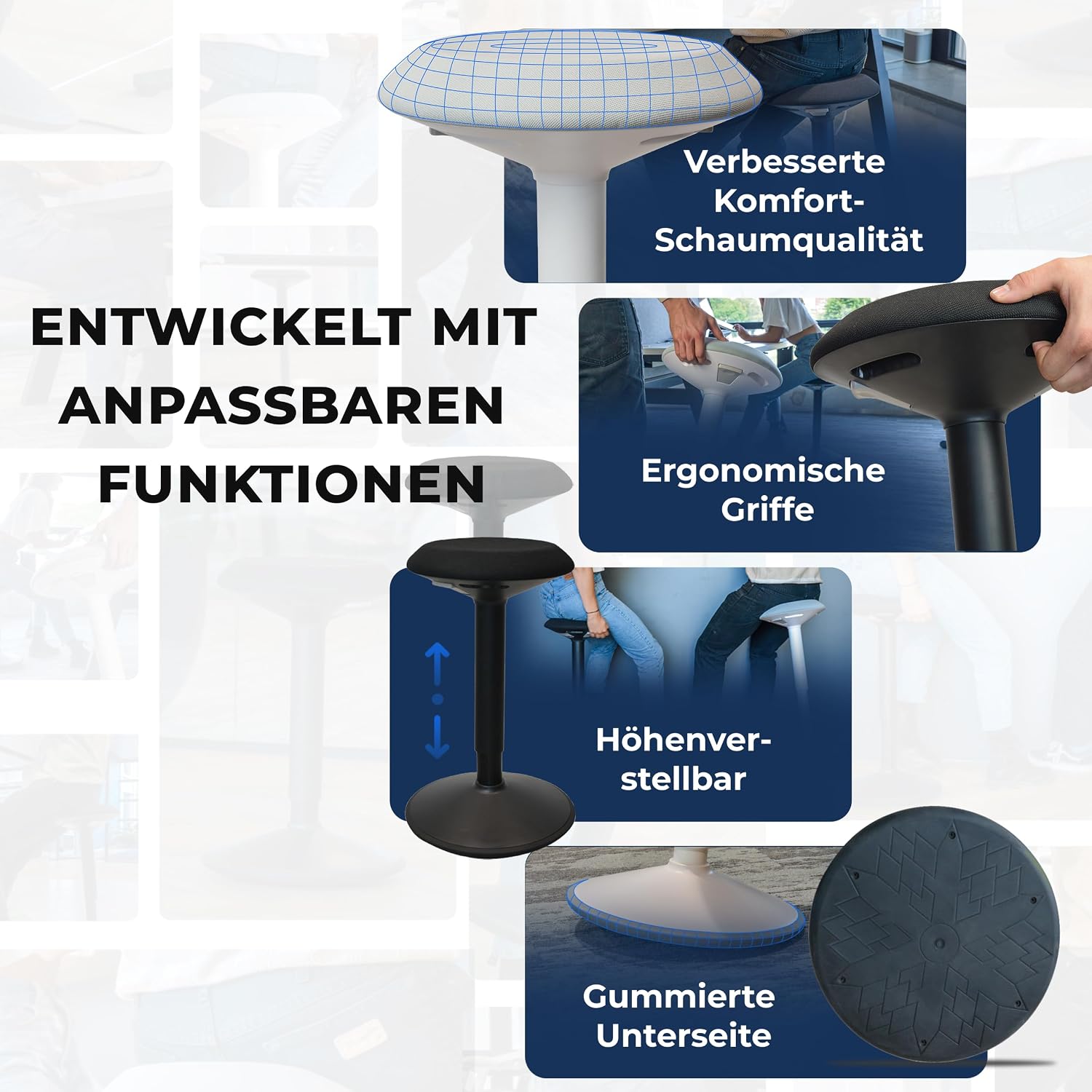Detalle de Backerz Bürohocker 55-80 cm