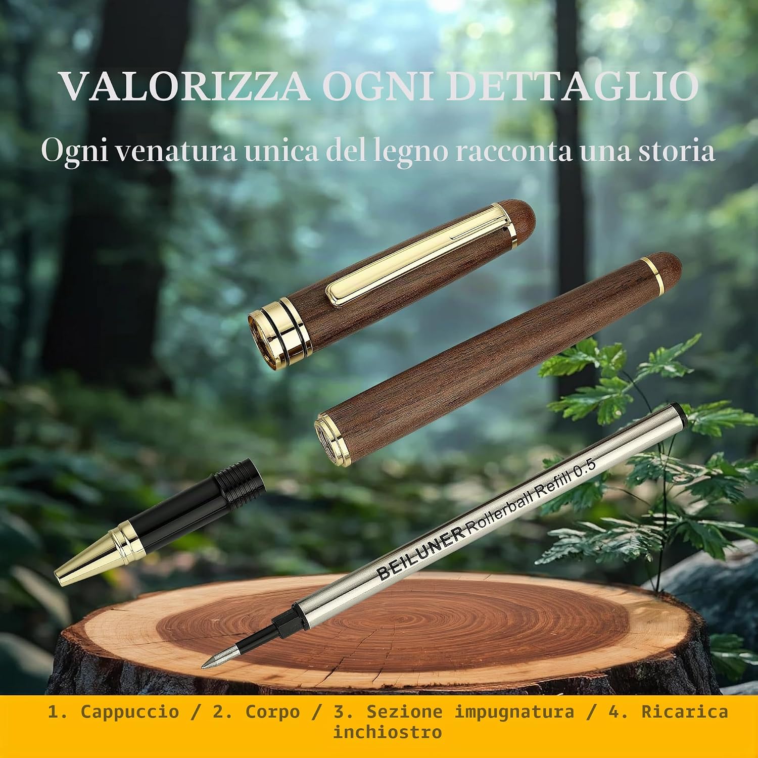 Detalle 2 de BEILUNER Set di Penne a Sfera di Lusso in Legno Noce – Scrittura elegante per ufficio executive
