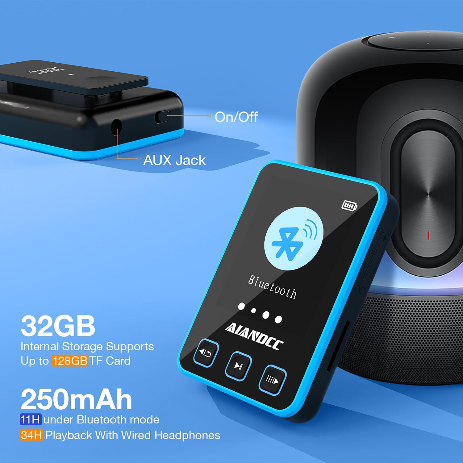Thumbnail 6 de Aiandcc M8 MP3-speler met Bluetooth 5.3, sportclip en 32 GB opslag