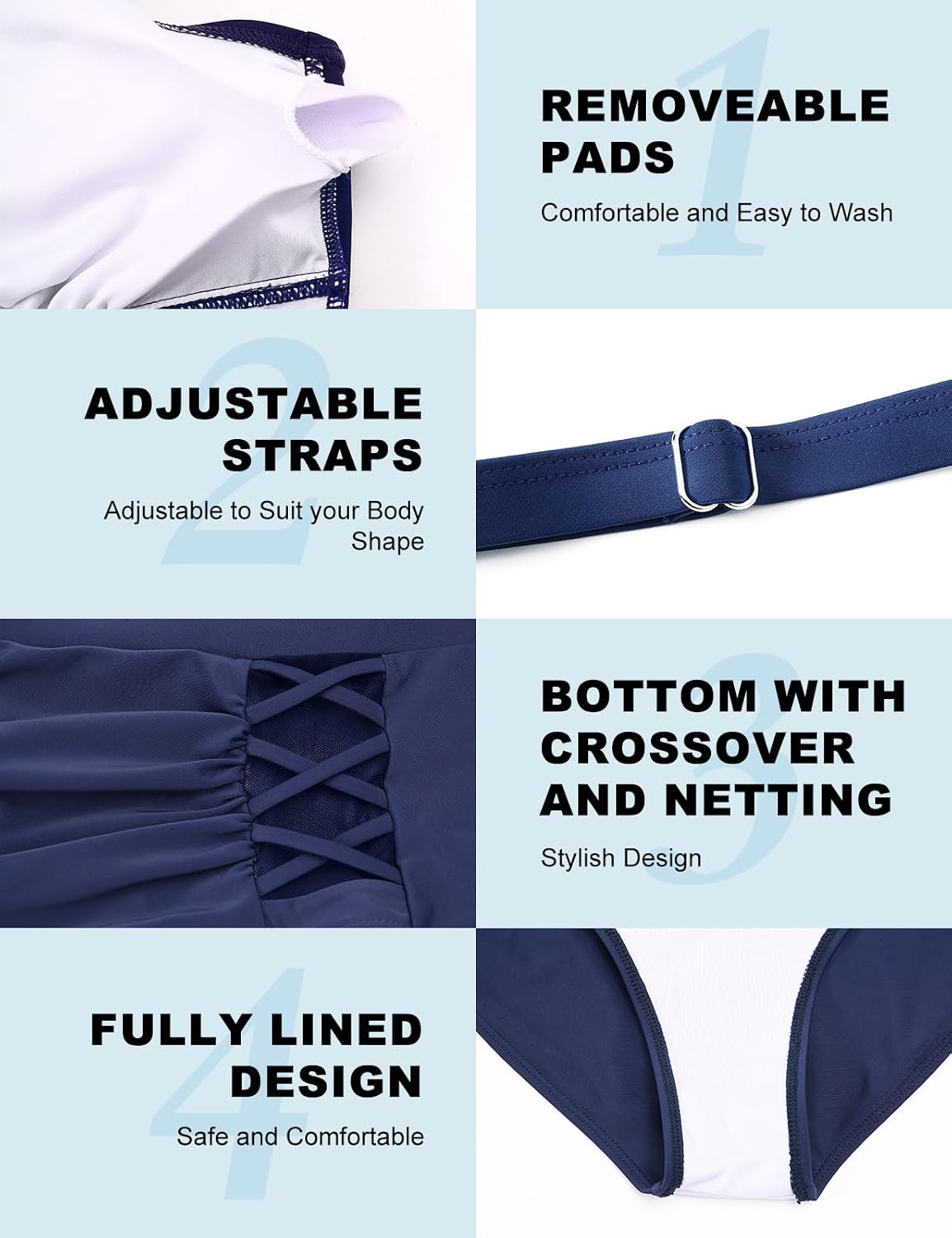 Detalle de CMTOP Costume da bagno donna due pezzi vita alta con push-up e spalline regolabili