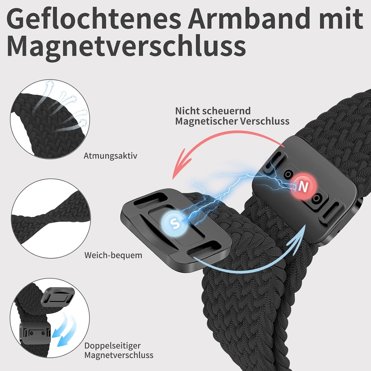 Detalle de chinbersky Geflochtenes Nylon-Armband für Xiaomi Band 8 Pro/9 Pro und Redmi Watch – Magnetverschluss, elastisch, atmungsaktiv