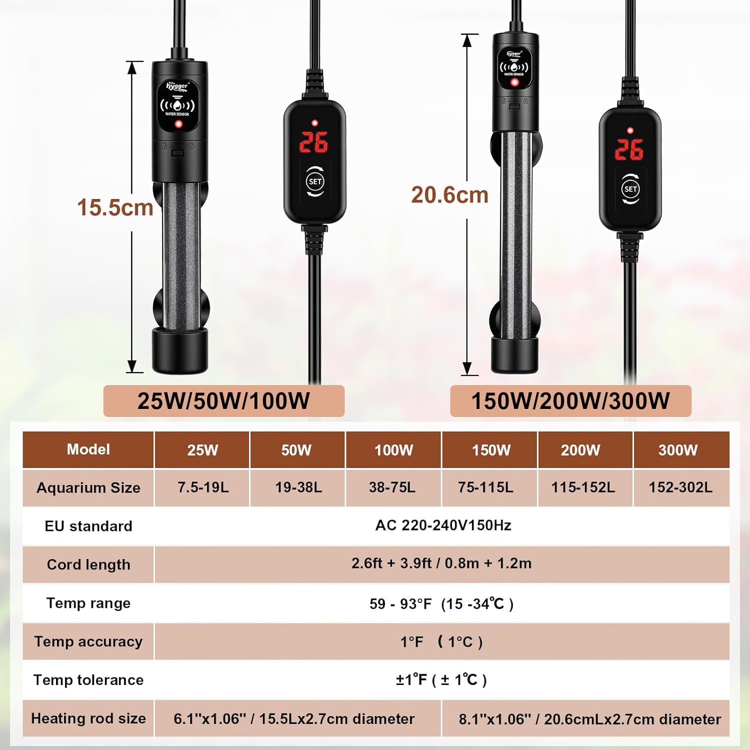 Thumbnail 1 de hygger 300W Submersible Aquarium Heater for 152–302L Tanks