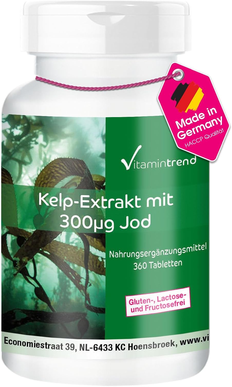 Detalle de Vitamintrend Kelp Extrakt mit 300 µg Jod – vegan, 360 Tabletten, hergestellt in Deutschland