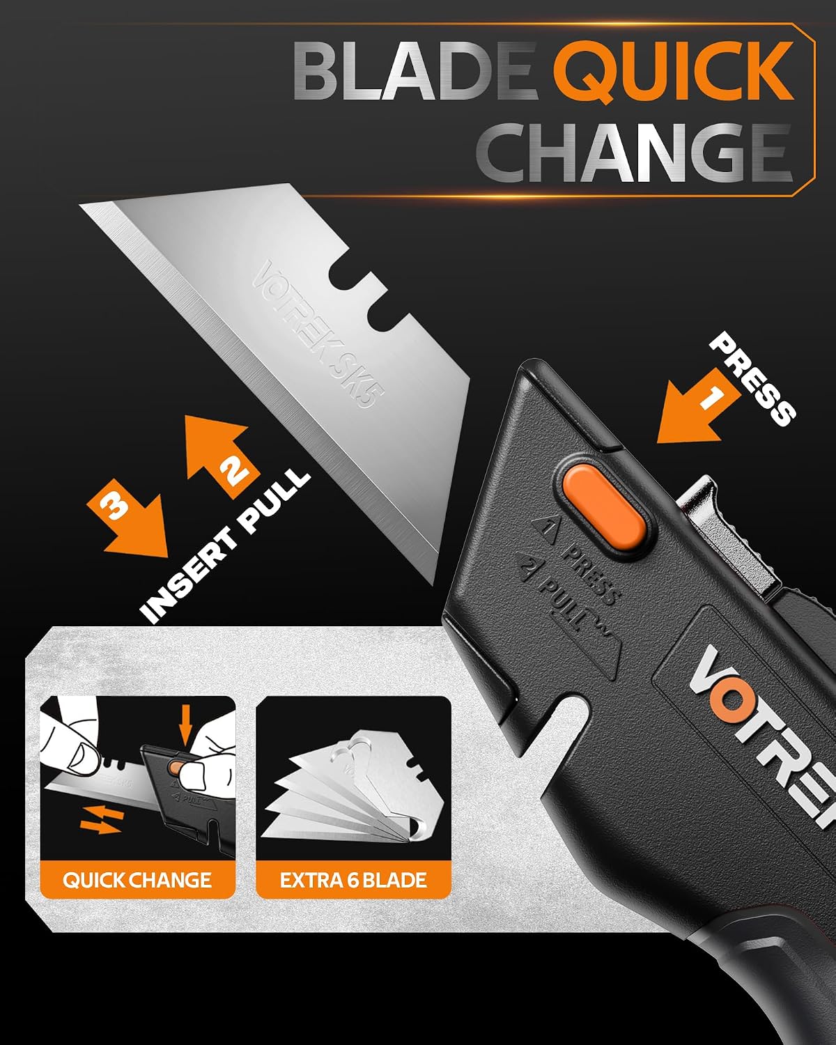 Thumbnail 6 de VOTREK VOT-UK001-No 2-in-1 Retractable Utility Knife with Blade Storage