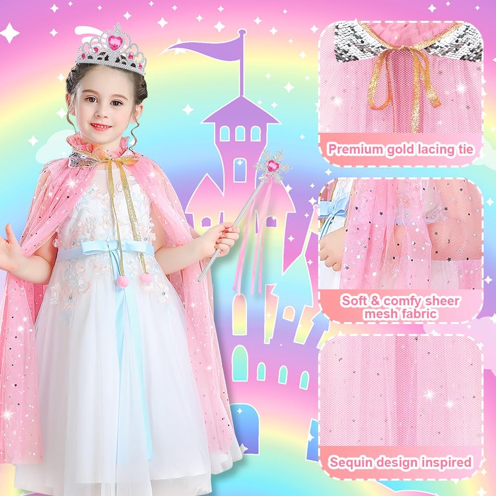 Thumbnail 2 de Vicloon Mantello da Principessa 11 pz rosa con paillettes, bacchetta e accessori per feste e giochi di ruolo