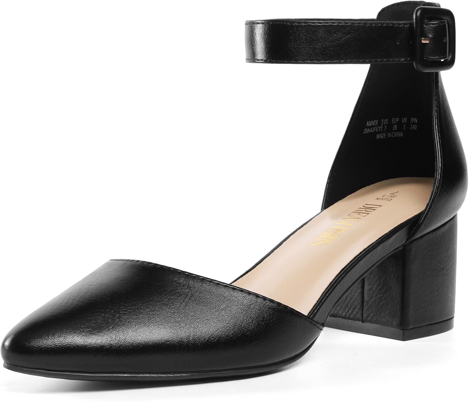Detalle de DREAM PAIRS ANNEE pointed-toe low chunky heel pump shoes with adjustable buckle