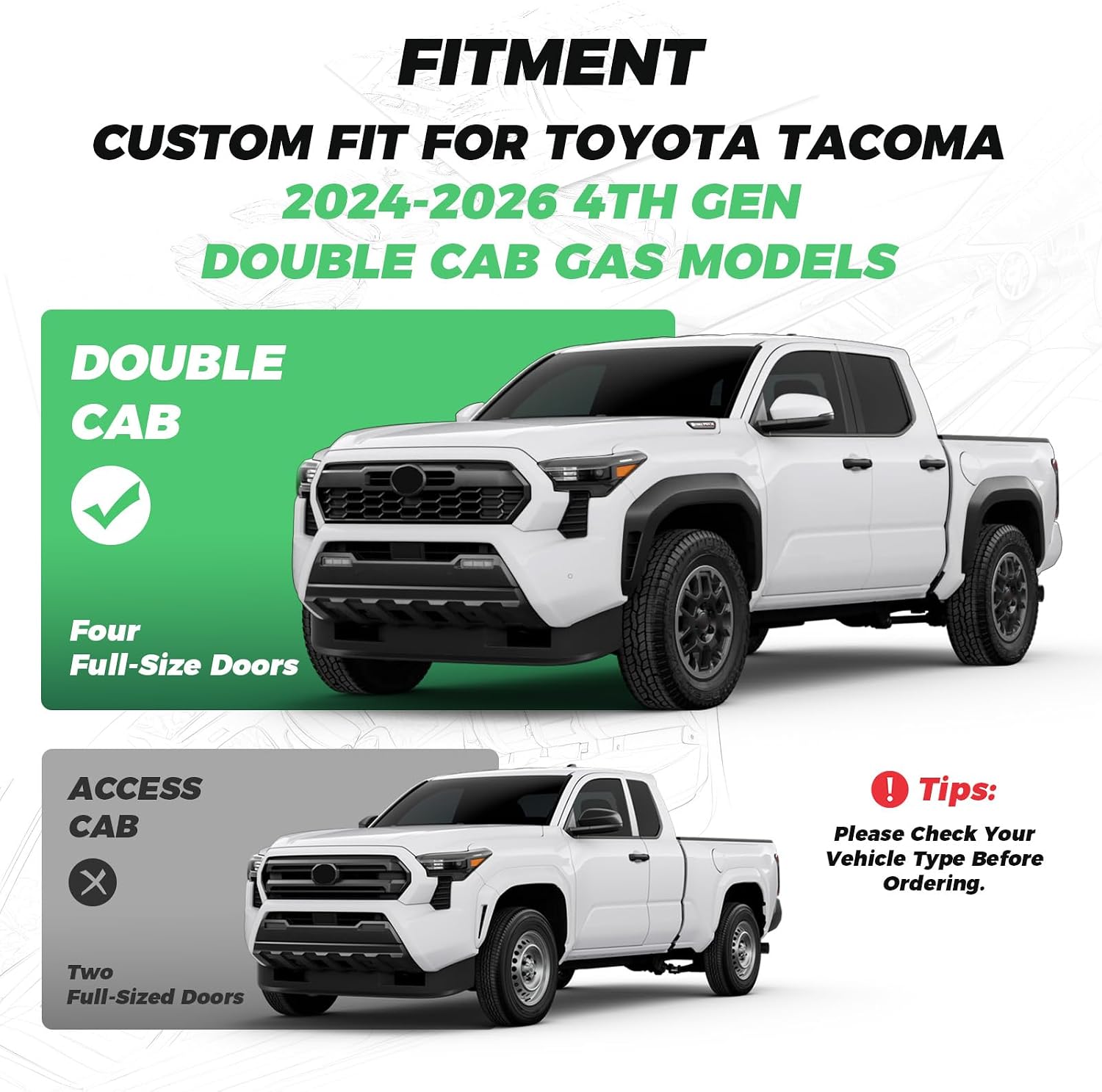 Detalle de RIDEPOSH Custom Seat Covers for Tacoma 4th Gen Double Cab (2024–2026) with Console Covers – Embossed Faux Leather, Black/Grey